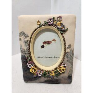 6" by 8" Hand Painted Floral Pansies 3D Picture Frame with Oval Cutout